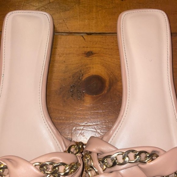 Nude Gold Chain Quilted Braided Slip On Sandals Flats Shoes - Picture 5 of 9